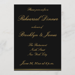 Black Gold Elegant Wedding Rehearsal Invitations