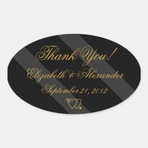 Black Gold Elegant Wedding Thank You Oval Sticker
