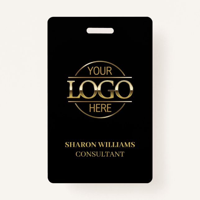 Black & Gold Employee ID with Custom Business Logo ID Badge (Front)
