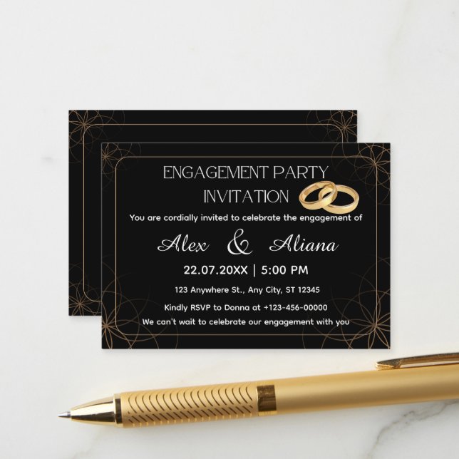 Black Gold Engagement Invitation (Front/Back In Situ)