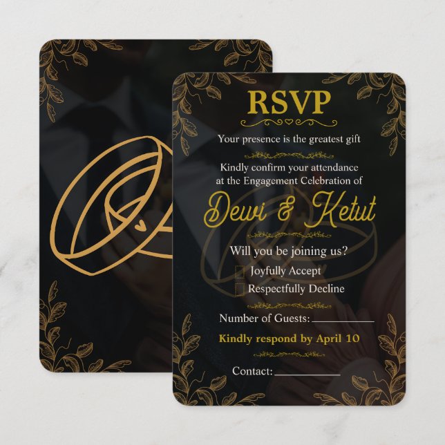 Black Gold Engagement Invitation RSVP Card (Front/Back)