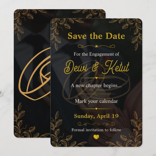 Black Gold Engagement Invitation Save Date Card (Front/Back)