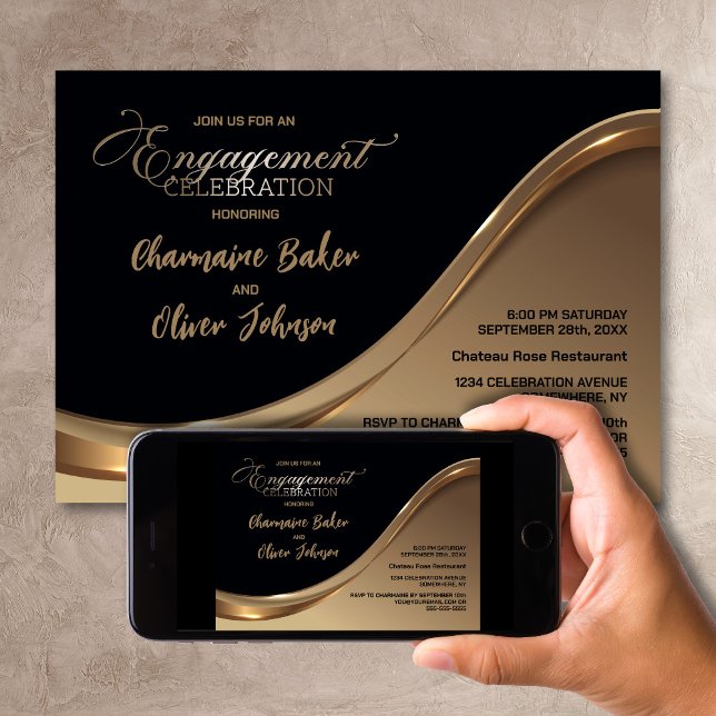 Black Gold Engagement Party Invitation (Creator Uploaded)