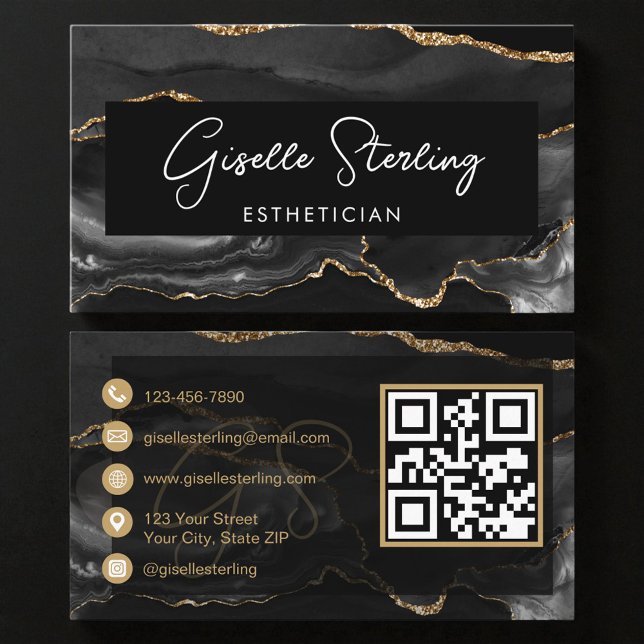 Black Gold Esthetician QR Code  Business Card (Creator Uploaded)