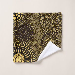 Black Gold Ethnic Floral Pattern Wash Cloth