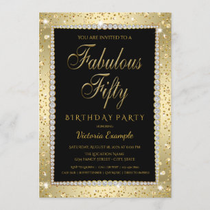 Black Gold Fabulous 50 Birthday Party Invitations