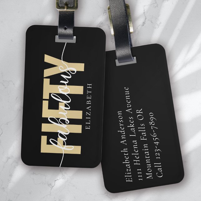 Black Gold Fabulous Fifty Birthday Trip Luggage Tag (Creator Uploaded)