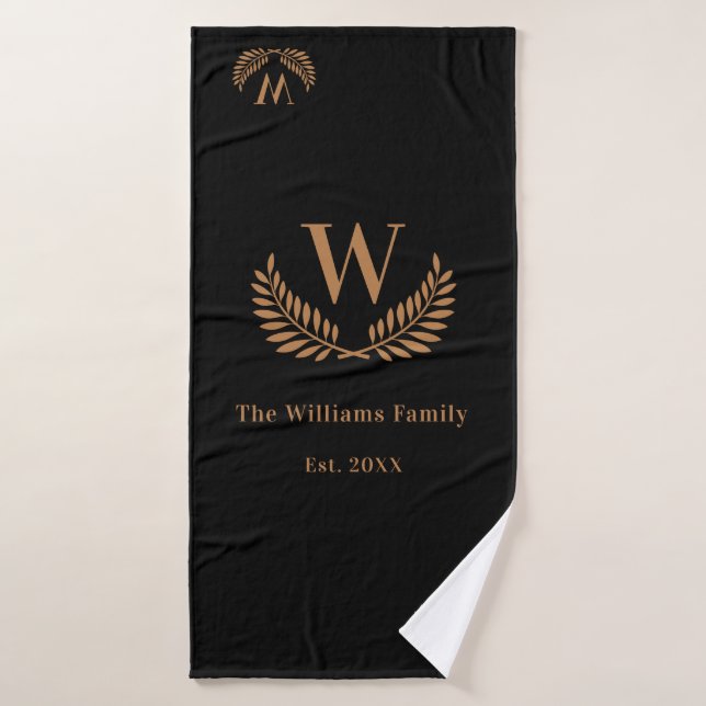 Black gold family monogram initial bath towel (Bath Towel)