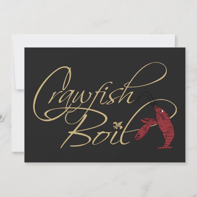 Black Gold Fancy Script Crawfish Boil Invitation (Front)