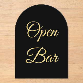 Black & Gold Faux Foil Arch Acrylic Open Bar Sign Invitations