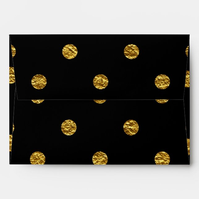 Black & Gold Faux Foil Polka Dots Envelopes (Back (Top Flap))