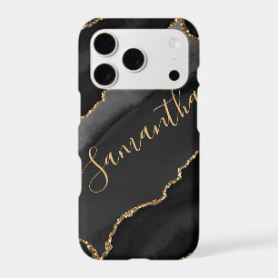 Black & Gold Faux Glitter Agate
