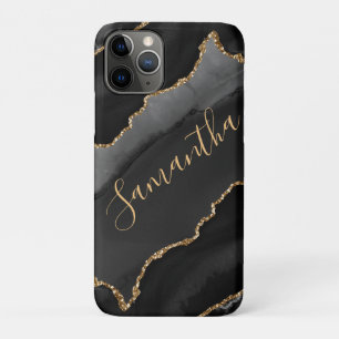 Black & Gold Faux Glitter Agate iPhone 11 Pro Case