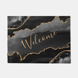 Black & Gold Faux Glitter Agate Doormat