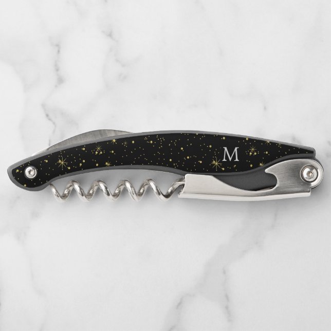 Black & gold faux glitter and sparkles corkscrew (Back)