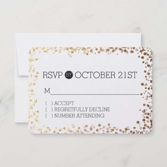 Black Gold Faux Glitter Bokeh RSVP (Front)