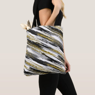 Black Gold Faux Glitter Modern Abstract Tote Bag