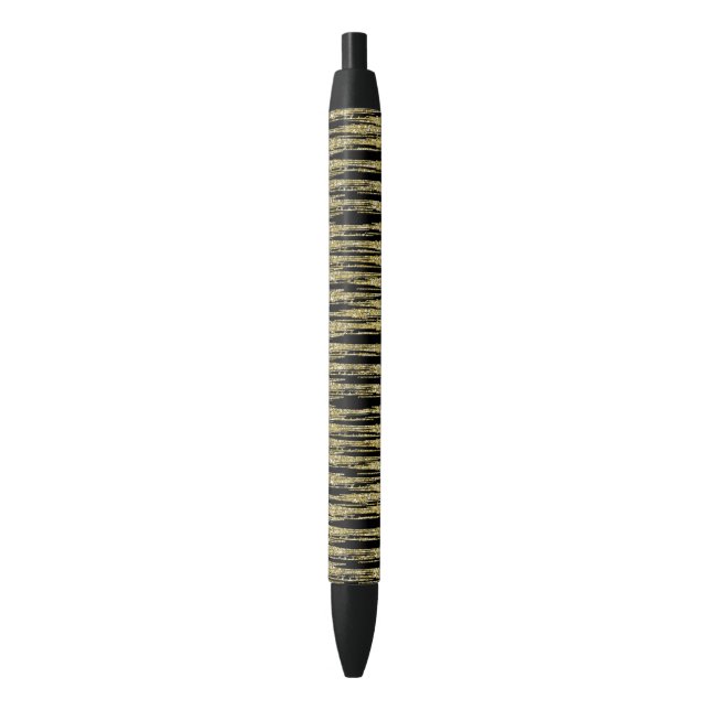 Black Gold Faux Glitter Stripes Ink Pen (Front Vertical)
