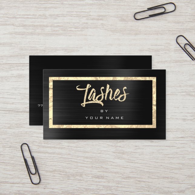 Black Gold Faux Glitter Typograph Makeup Lashes Business Card (Front/Back In Situ)