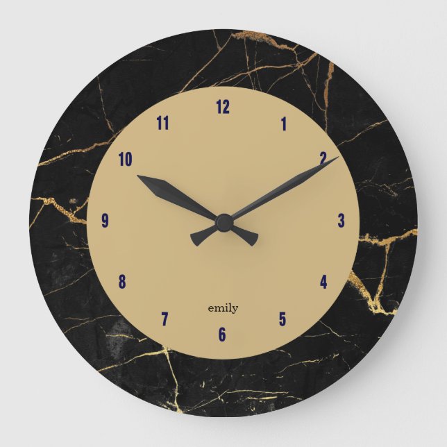 Black & gold faux marble large clock (Front)