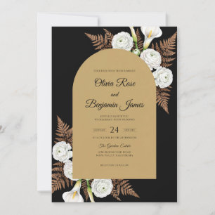 Black Gold Fern Wedding Invitation