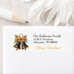 Black Gold Festive Christmas Bells Return Address Return Address Label