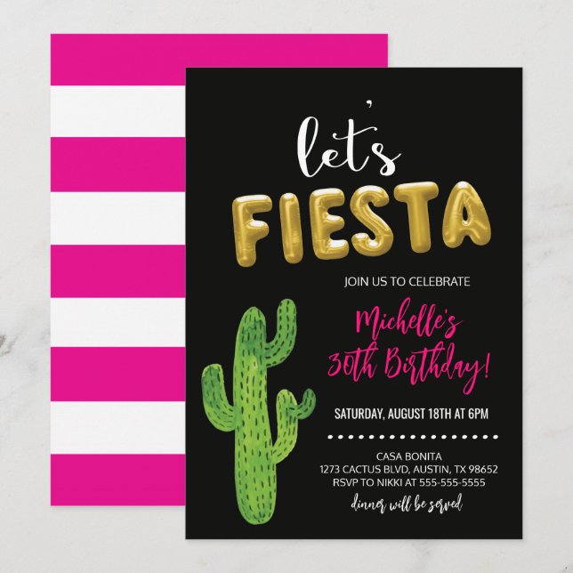Black & Gold Fiesta Invitation (Front/Back)
