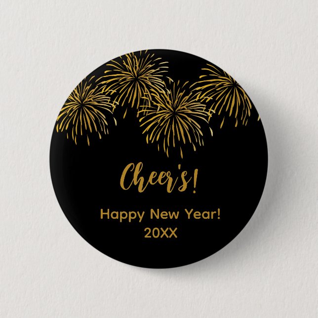 Black Gold Fireworks Happy New Year Party   6 Cm Round Badge (Front)