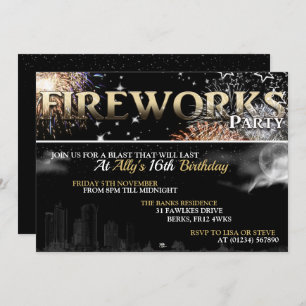 Black & Gold Fireworks Party Invitations