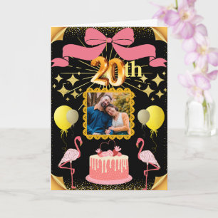 Black & Gold Flamingos 20th Daughter Anniversary  Card