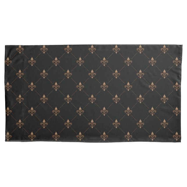 Black Gold Fleur De Lis Elegant Luxury Pattern Pillowcase (Front-Left)