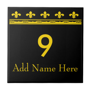Black & Gold Fleur De Lis Letters & Numbers Ceramic Tile