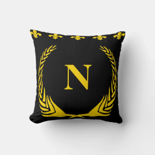 Black & Gold Fleur De Lis Letters & Numbers Cushion