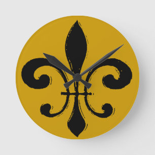Black Gold Fleur De Lis, New Orleans Round Clock