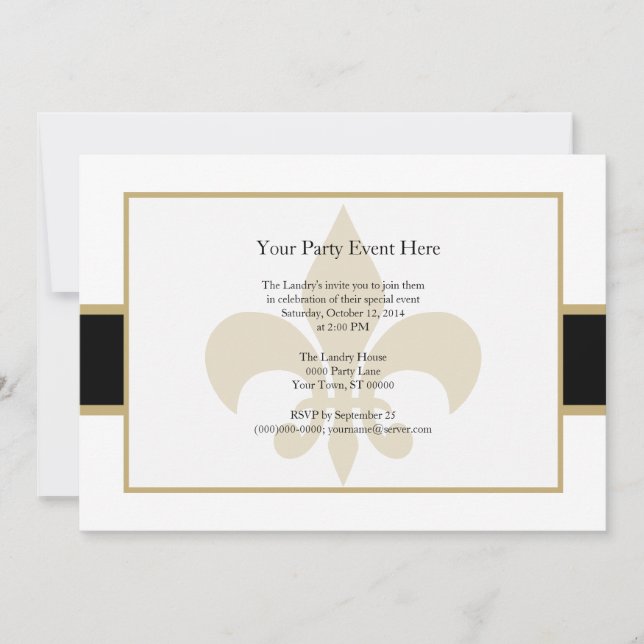 Black Gold Fleur de Lis Party Time Invitation (Front)
