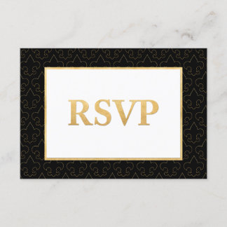 Black & Gold Fleur De Lis Wedding RSVP Card
