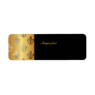 Black Gold Fleur de lis with harlequin Return Address Label