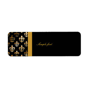 Black Gold Fleur de lis with harlequin Return Address Label