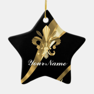Black & gold fleur de lys ceramic ornament