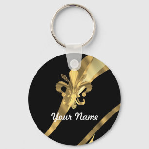 Black & gold fleur de lys key ring