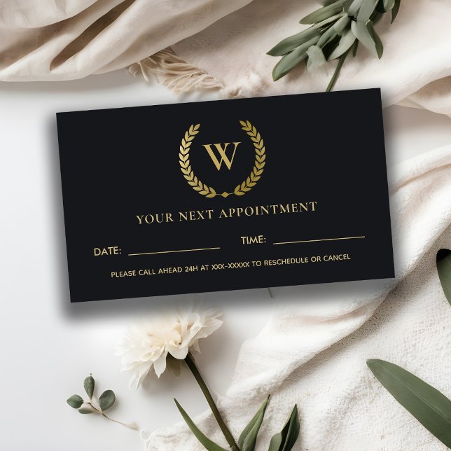 BLACK GOLD FLORA LAUREL WREATH INITIAL APPOINTMENT BUSINESS CARD (Creator Uploaded)