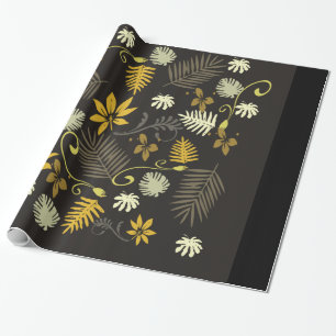 Black & Gold Floral 30" x 6' Wrapping Paper, Glos Wrapping Paper