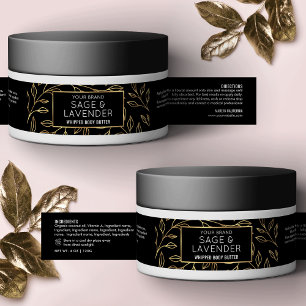 Black & Gold Floral 4 OZ Skincare Cosmetic Jar Wrap Around Label