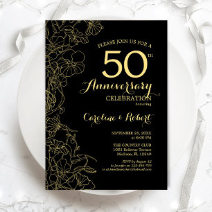 Black Gold Floral 50th Anniversary Invitation