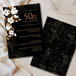 Black Gold Floral 50th Wedding Anniversary Invitation