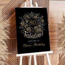 Black Gold Floral 80 & Fabulous Birthday Welcome