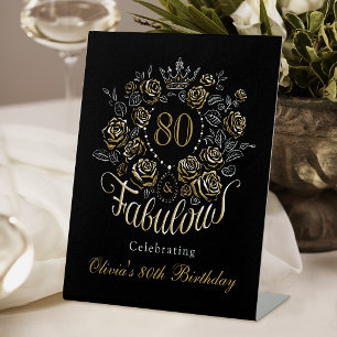 Black Gold Floral 80 & Fabulous Birthday Welcome Pedestal Sign