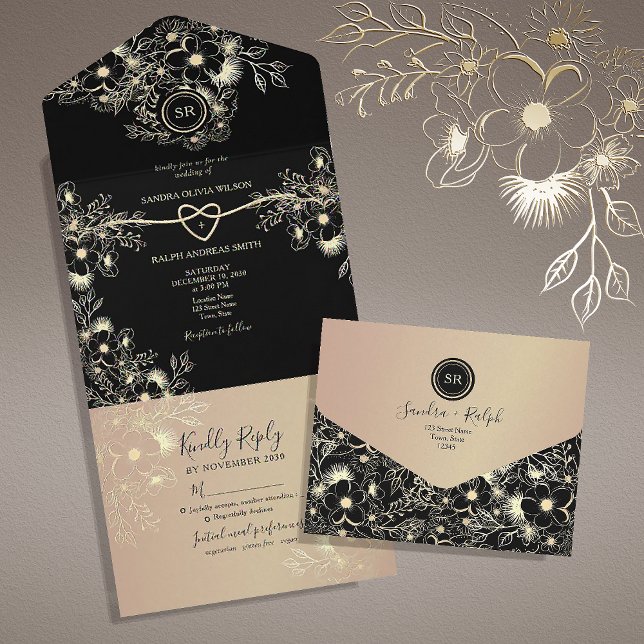 Black Gold Floral All-in-One Wedding Invite (Creator Uploaded)