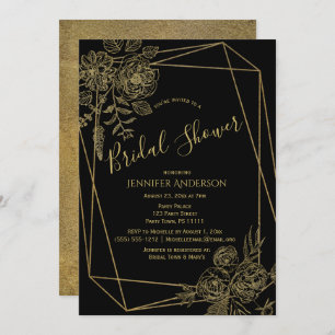 Black Gold Floral Bridal Shower Invitation