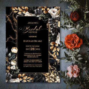Black Gold Floral Bridal Shower Invitation